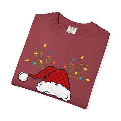 Santa Hat with Reindeer Christmas Tee | Personalized Christmas Sweatshirt | Kids Holiday Shirt | Winter Family Matching