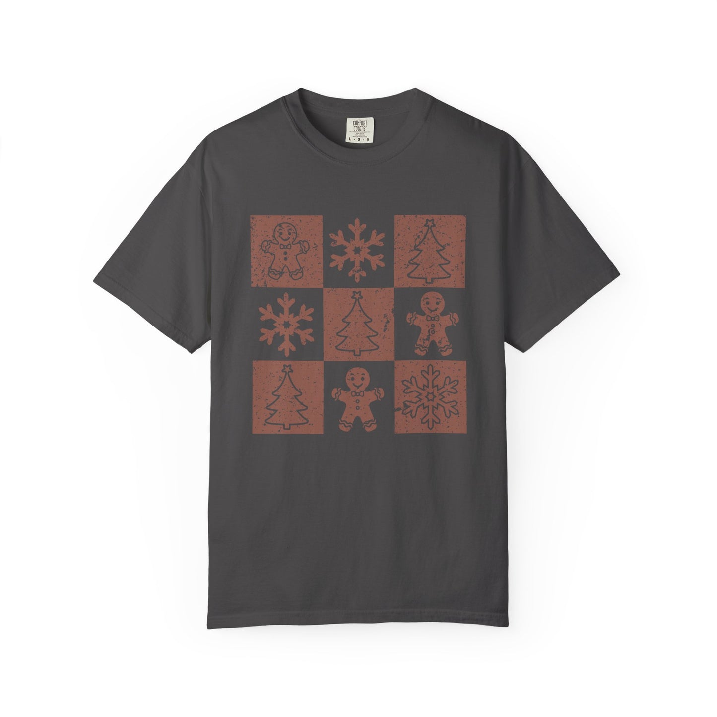 Checkered Gingerbread T-shirt | Retro Tree, Snowlake & Gingerbread tees for Women | Distressed Christmas Shirt | Funny Christmas Outfit