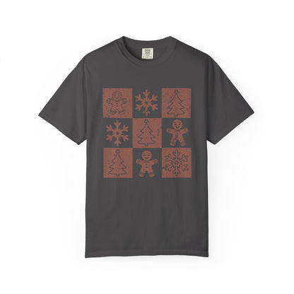 Checkered Gingerbread T-shirt | Retro Tree, Snowlake & Gingerbread tees for Women | Distressed Christmas Shirt | Funny Christmas Outfit
