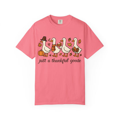 Thankful Goose Illustration T-shirt | Thanksgiving Fall Ducks Pumpkins Leaves