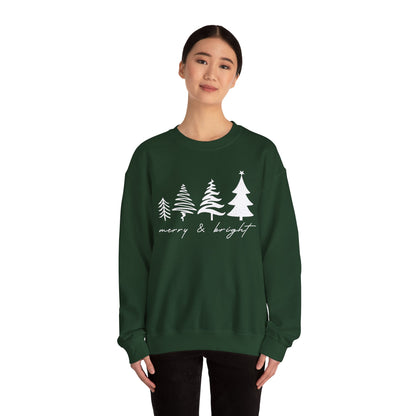 Christmas Trees Sweatshirt |  Merry & Bright Holiday Outfit | Retro Merry Christmas Holiday Gift | Xmas Winter Sweatshirt