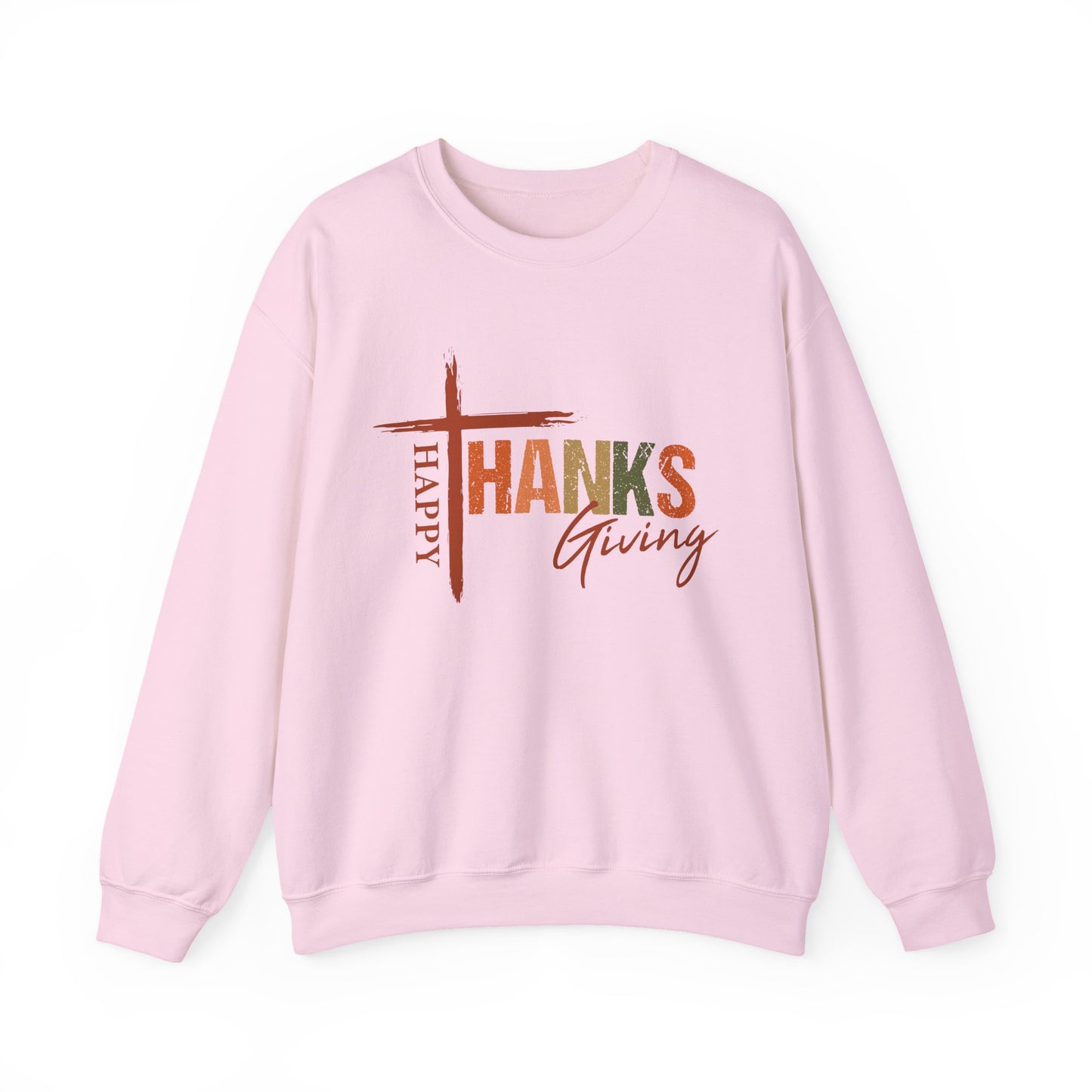 Happy Thanksgiving Cross Typography Sweatshirt | Thanksgiving Sweatshirt