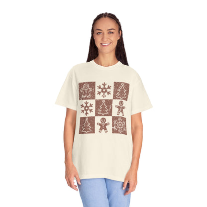 Checkered Gingerbread T-shirt | Retro Tree, Snowlake & Gingerbread tees for Women | Distressed Christmas Shirt | Funny Christmas Outfit