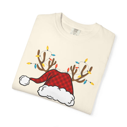 Santa Hat with Reindeer Christmas Tee | Personalized Christmas Sweatshirt | Kids Holiday Shirt | Winter Family Matching