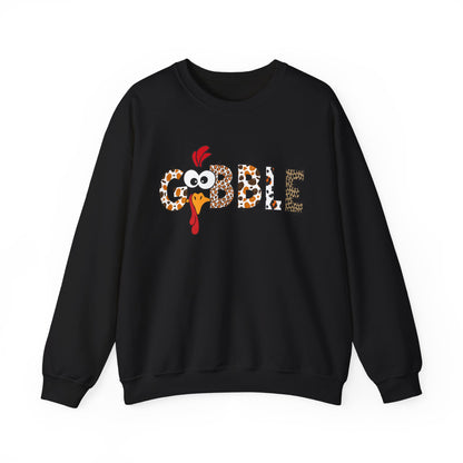 Gobble Turkey Lettering sweatshirt | Thanksgiving turkey leopard print