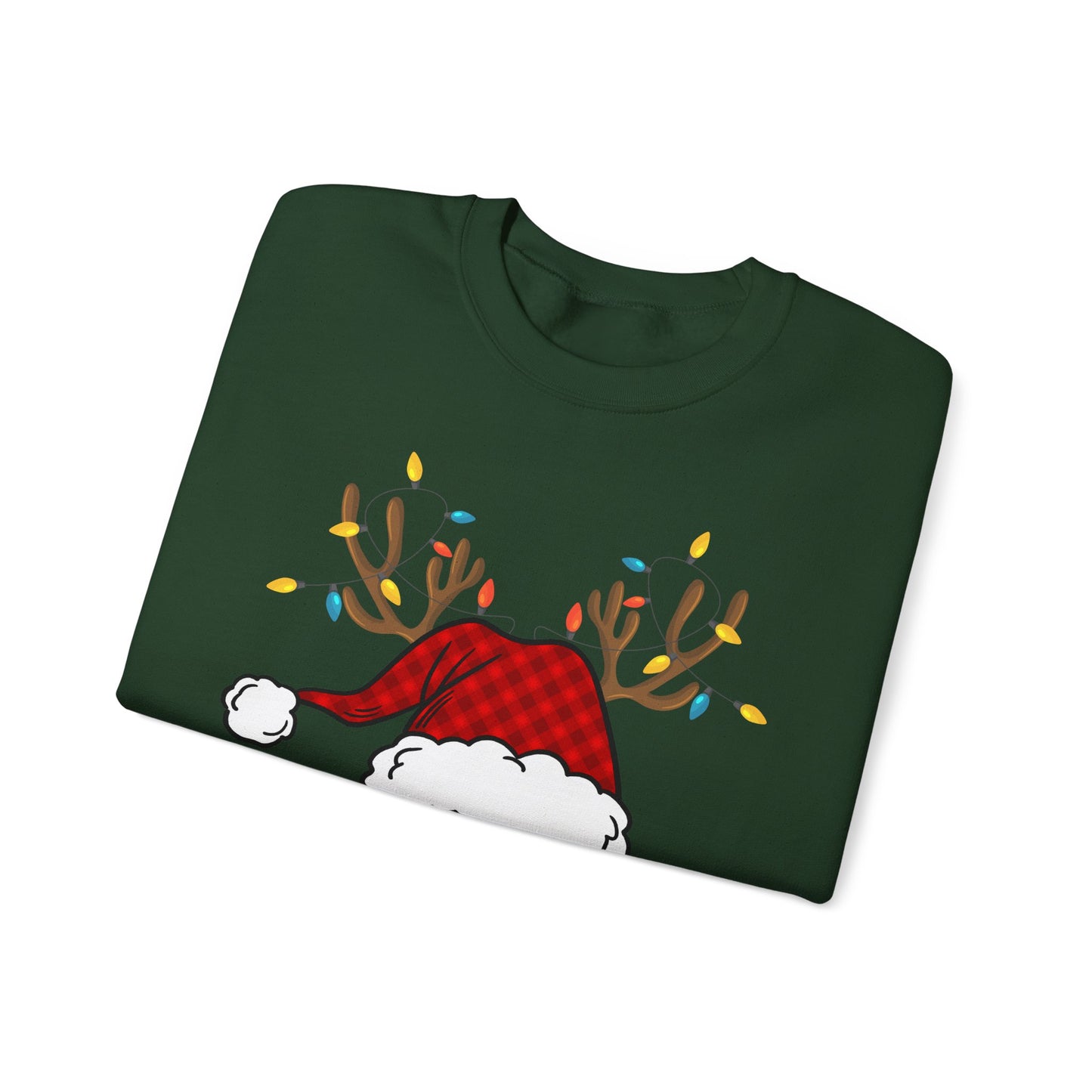 Santa Hat with Reindeer Christmas Tee | Personalized Christmas Sweatshirt | Kids Holiday Shirt | Winter Family Matching