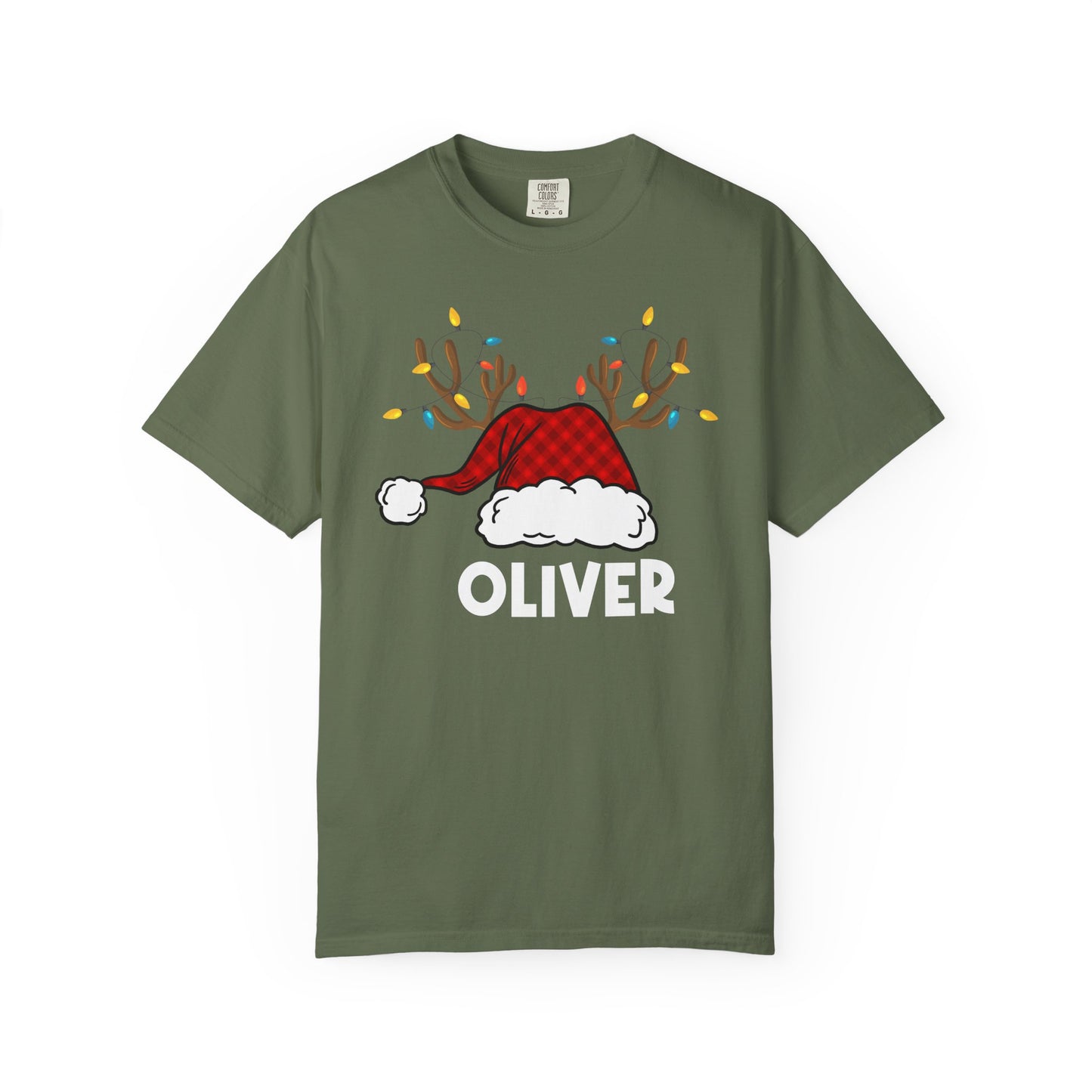 Santa Hat with Reindeer Christmas Tee | Personalized Christmas Sweatshirt | Kids Holiday Shirt | Winter Family Matching