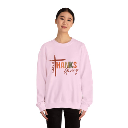 Happy Thanksgiving Cross Typography Sweatshirt | Thanksgiving Sweatshirt