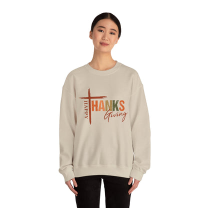 Happy Thanksgiving Cross Typography Sweatshirt | Thanksgiving Sweatshirt