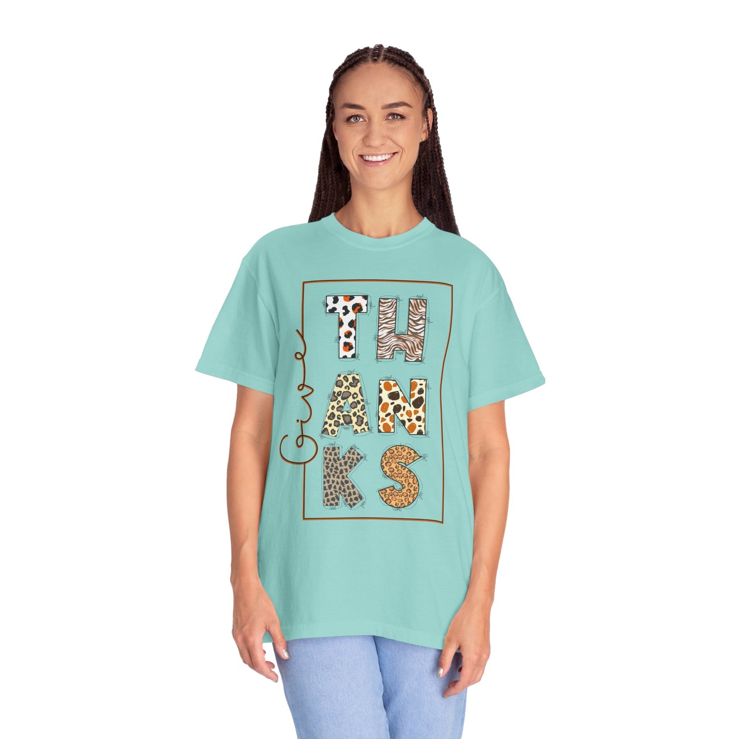 Give Thanks T-shirt | Thanksgiving Leopard Animal Print Letters
