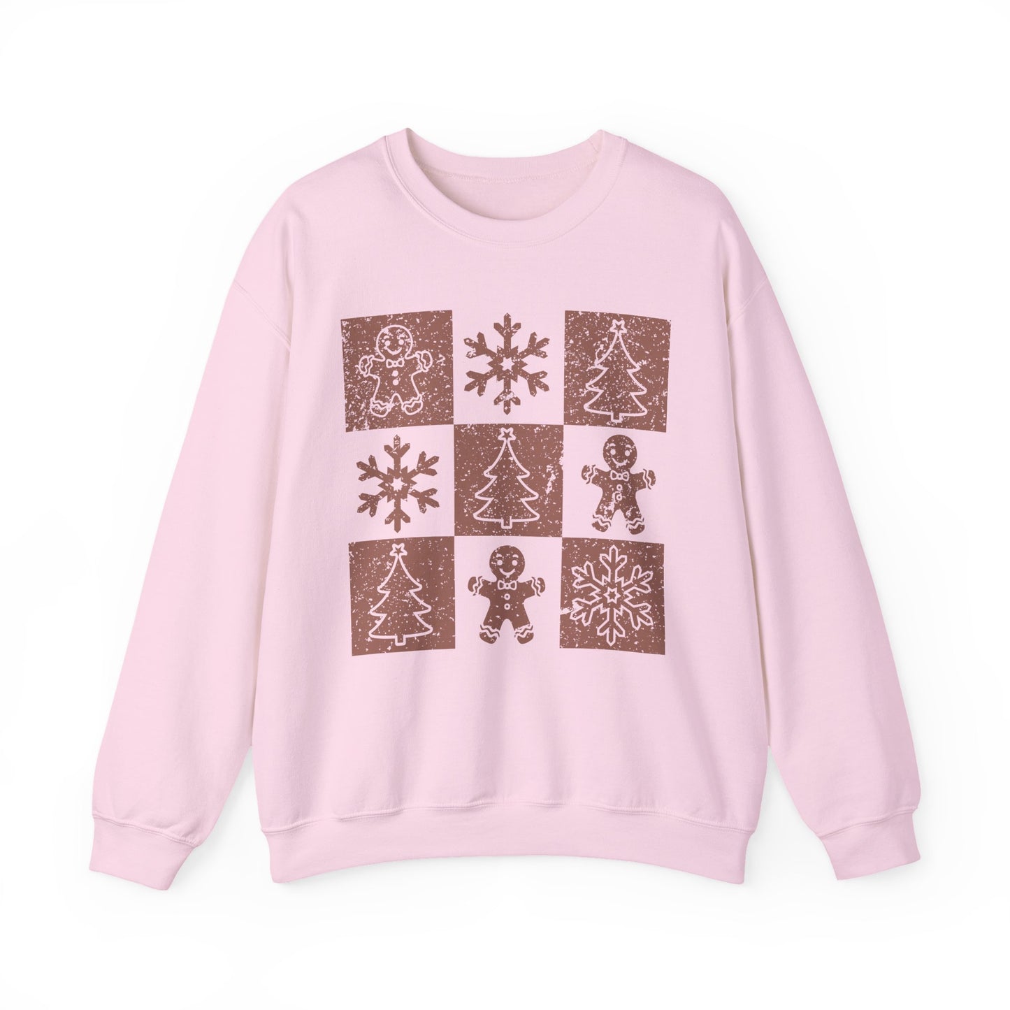 Checkered Gingerbread Sweatshirt | Retro Tree, Snowlake & Gingerbread Sweater for Men | Distressed Christmas Sweatshirt