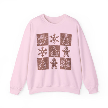 Checkered Gingerbread Sweatshirt | Retro Tree, Snowlake & Gingerbread Sweater for Men | Distressed Christmas Sweatshirt