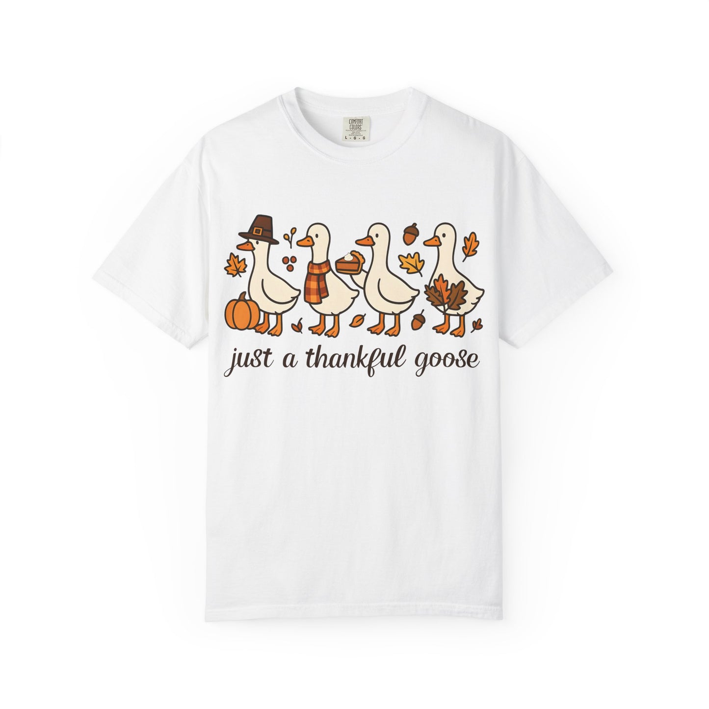 Thankful Goose Illustration T-shirt | Thanksgiving Fall Ducks Pumpkins Leaves