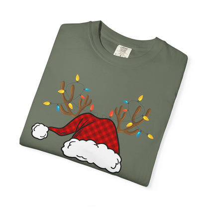 Santa Hat with Reindeer Christmas Tee | Personalized Christmas Sweatshirt | Kids Holiday Shirt | Winter Family Matching