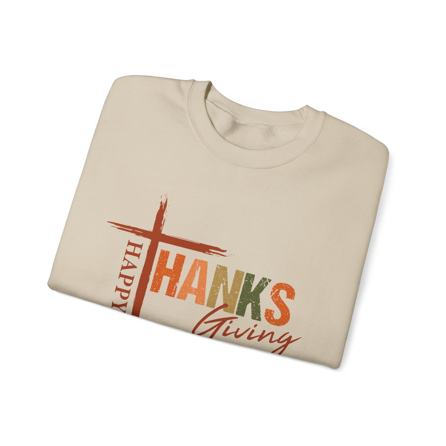 Happy Thanksgiving Cross Typography Sweatshirt | Thanksgiving Sweatshirt