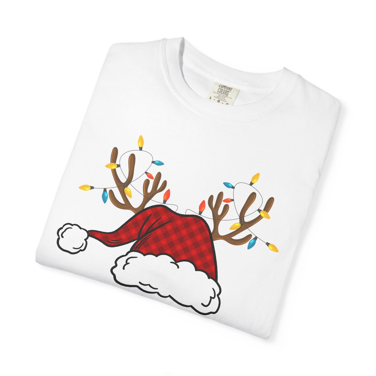 Santa Hat with Reindeer Christmas Tee | Personalized Christmas Sweatshirt | Kids Holiday Shirt | Winter Family Matching