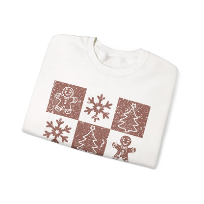 Checkered Gingerbread Sweatshirt | Retro Tree, Snowlake & Gingerbread Sweater for Men | Distressed Christmas Sweatshirt