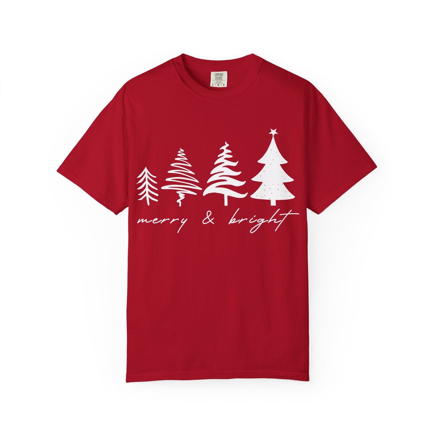 Merry & Bright Holiday Shirt | Retro Merry Christmas Holiday Tees | Xmas Winter Outfit | Christmas Trees T-shirt | Womens Festive Holiday
