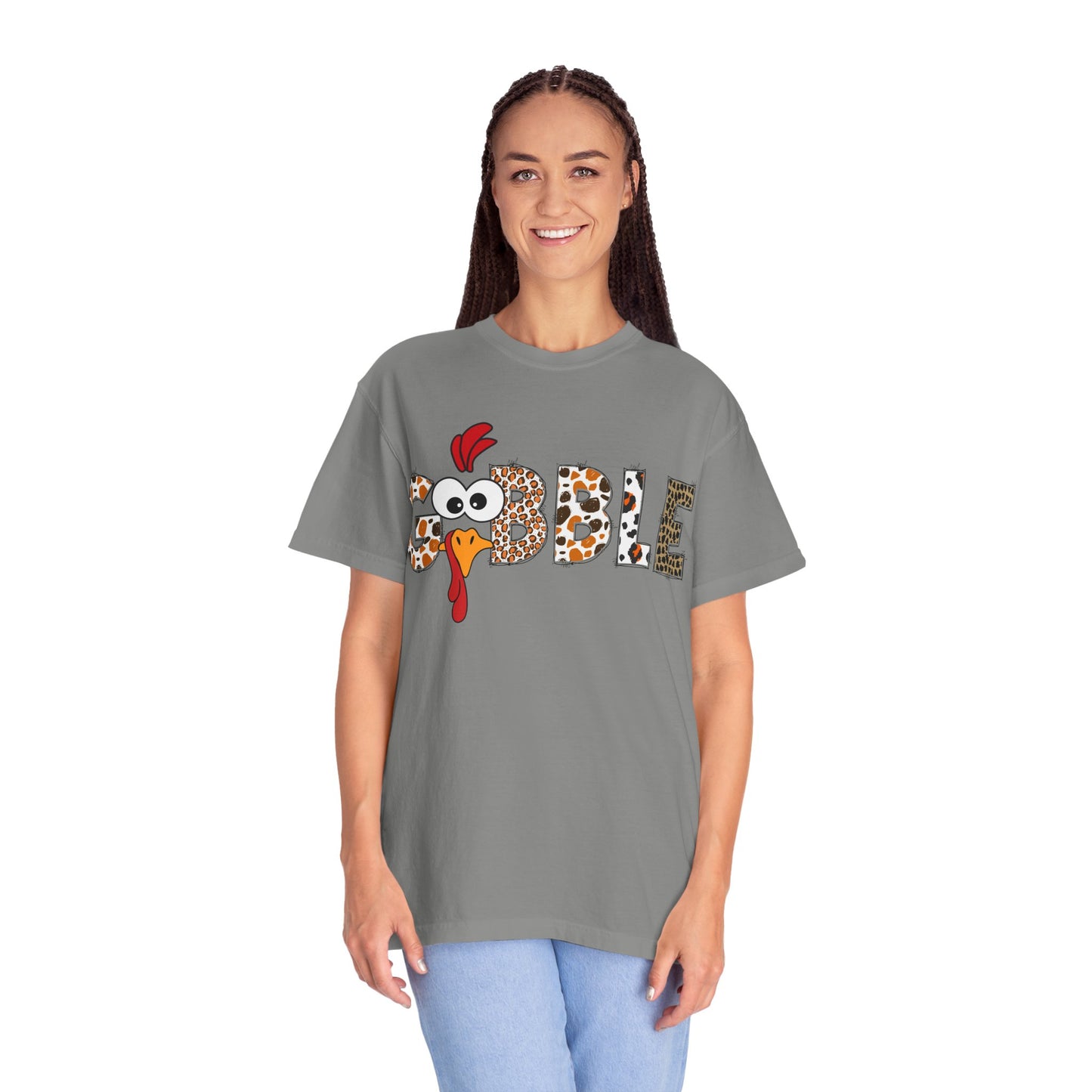 Gobble Turkey Graphic T-shirt | Thanksgiving Turkey Shirt, Leopard Print Letters