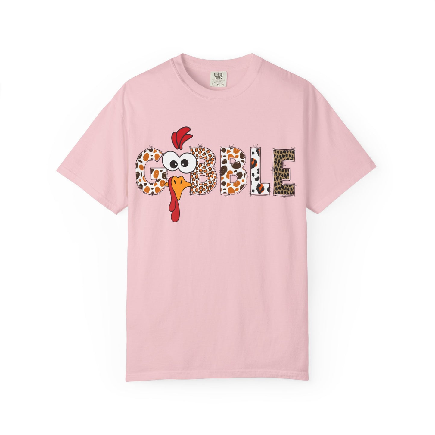 Gobble Turkey Graphic T-shirt | Thanksgiving Turkey Shirt, Leopard Print Letters