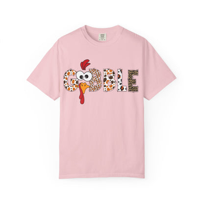 Gobble Turkey Graphic T-shirt | Thanksgiving Turkey Shirt, Leopard Print Letters