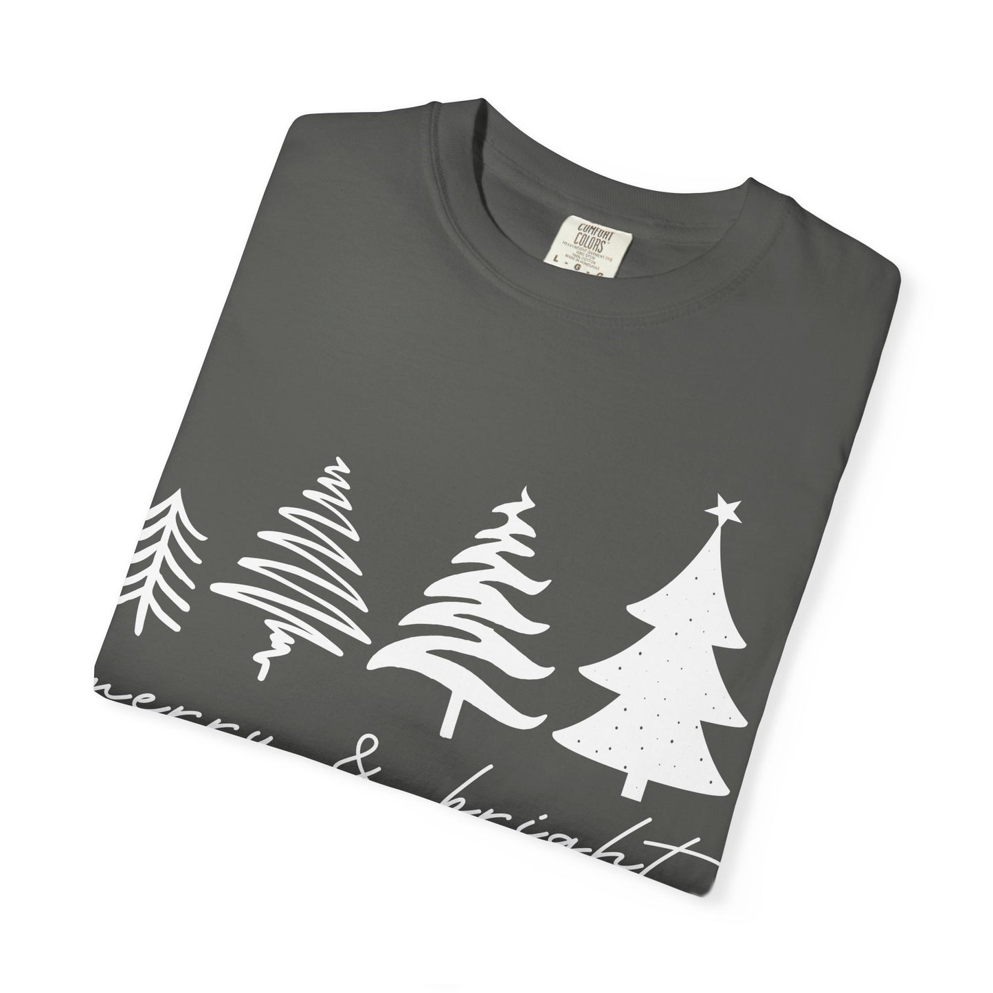 Merry & Bright Holiday Shirt | Retro Merry Christmas Holiday Tees | Xmas Winter Outfit | Christmas Trees T-shirt | Womens Festive Holiday