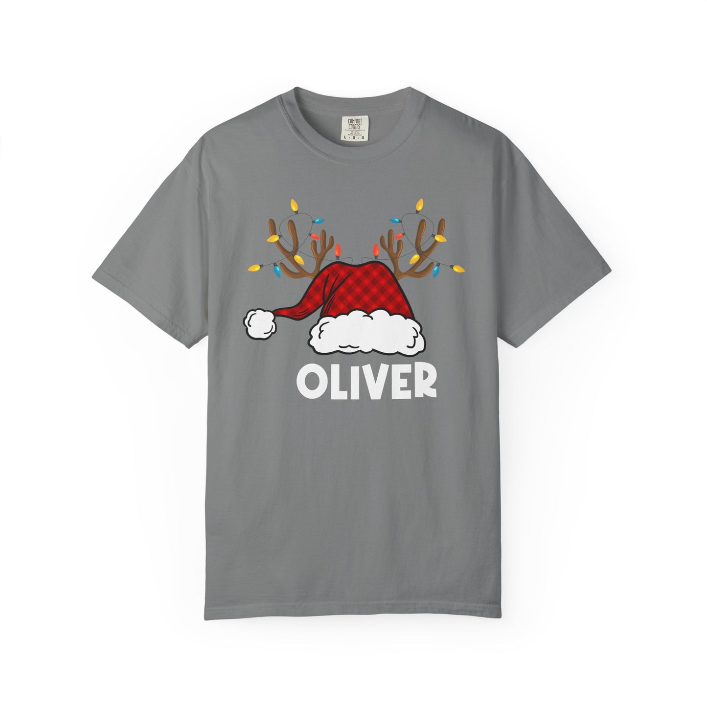Santa Hat with Reindeer Christmas Tee | Personalized Christmas Sweatshirt | Kids Holiday Shirt | Winter Family Matching