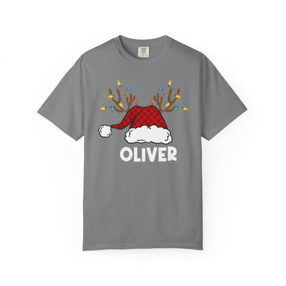Santa Hat with Reindeer Christmas Tee | Personalized Christmas Sweatshirt | Kids Holiday Shirt | Winter Family Matching