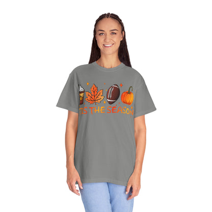 Tis The Season autumn icons T-shirt | coffee leaf football pumpkin