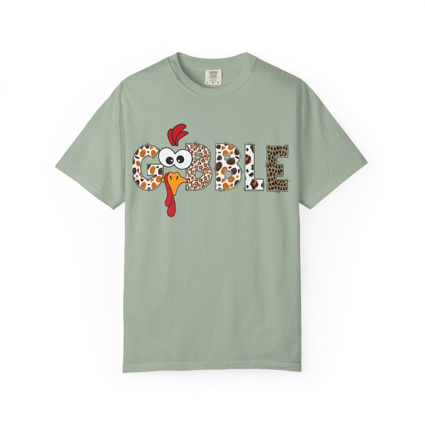 Gobble Turkey Graphic T-shirt | Thanksgiving Turkey Shirt, Leopard Print Letters