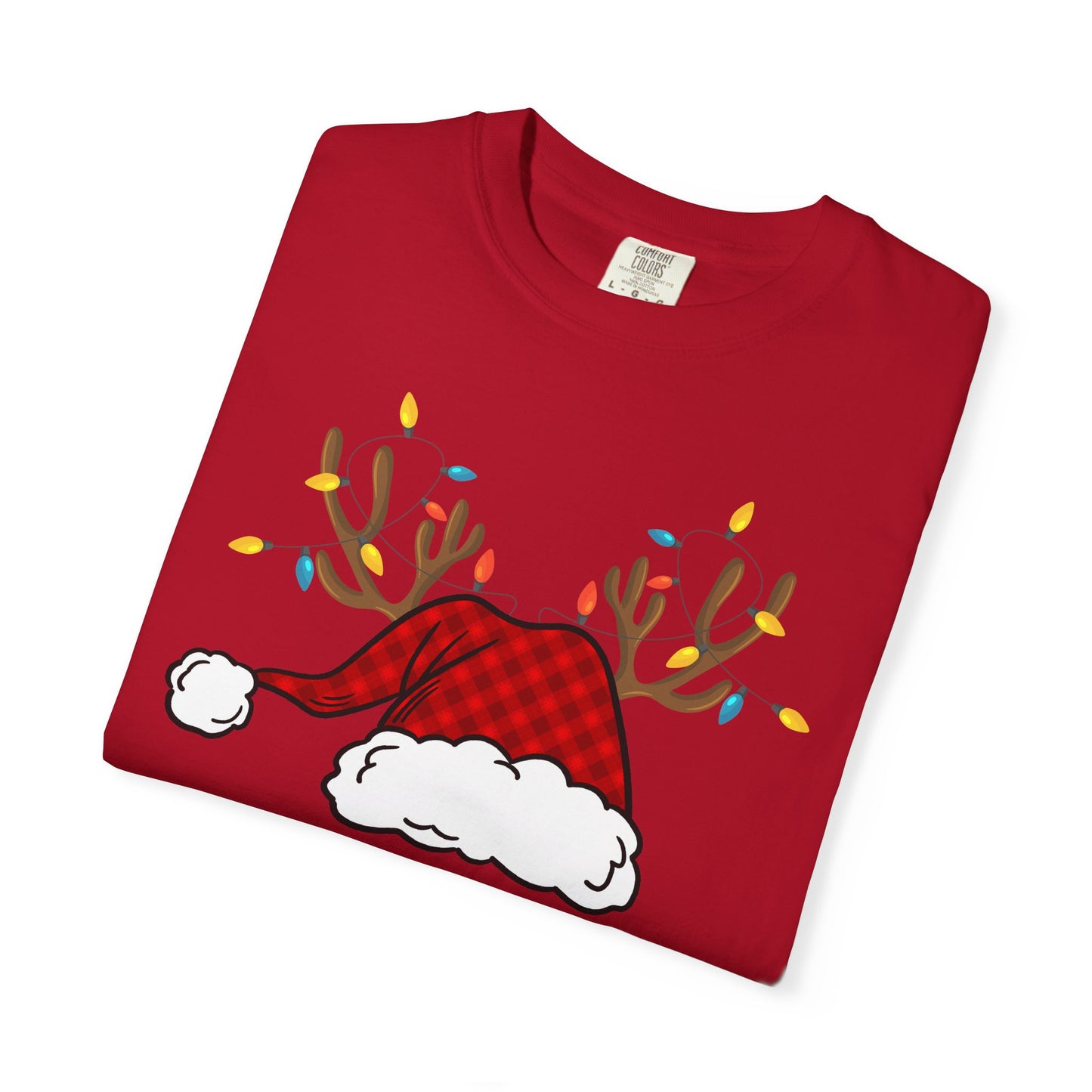 Santa Hat with Reindeer Christmas Tee | Personalized Christmas Sweatshirt | Kids Holiday Shirt | Winter Family Matching