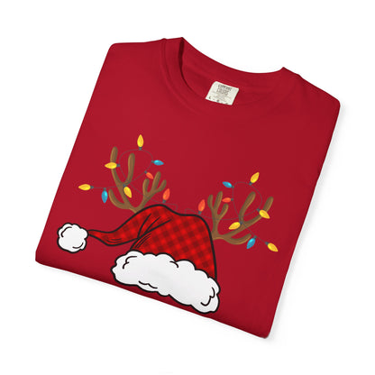 Santa Hat with Reindeer Christmas Tee | Personalized Christmas Sweatshirt | Kids Holiday Shirt | Winter Family Matching
