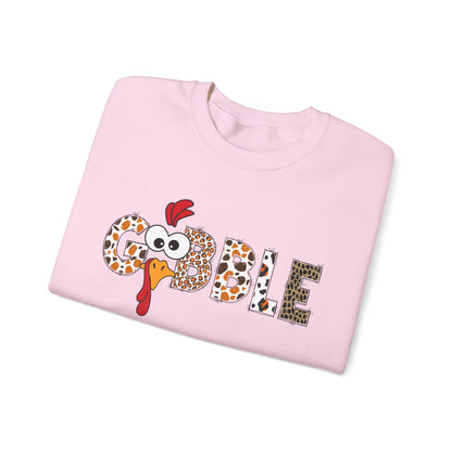 Gobble Turkey Lettering sweatshirt | Thanksgiving turkey leopard print