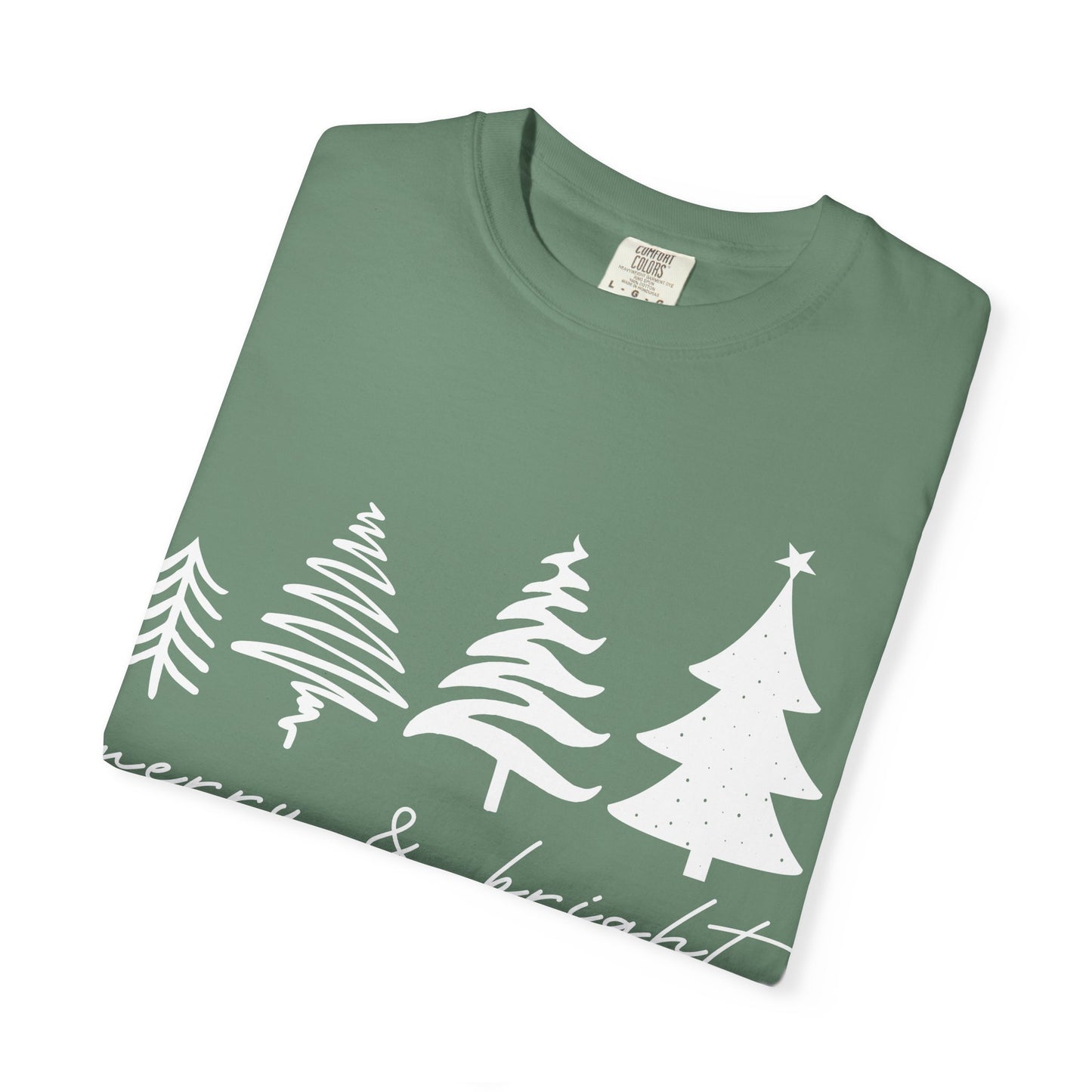 Merry & Bright Holiday Shirt | Retro Merry Christmas Holiday Tees | Xmas Winter Outfit | Christmas Trees T-shirt | Womens Festive Holiday