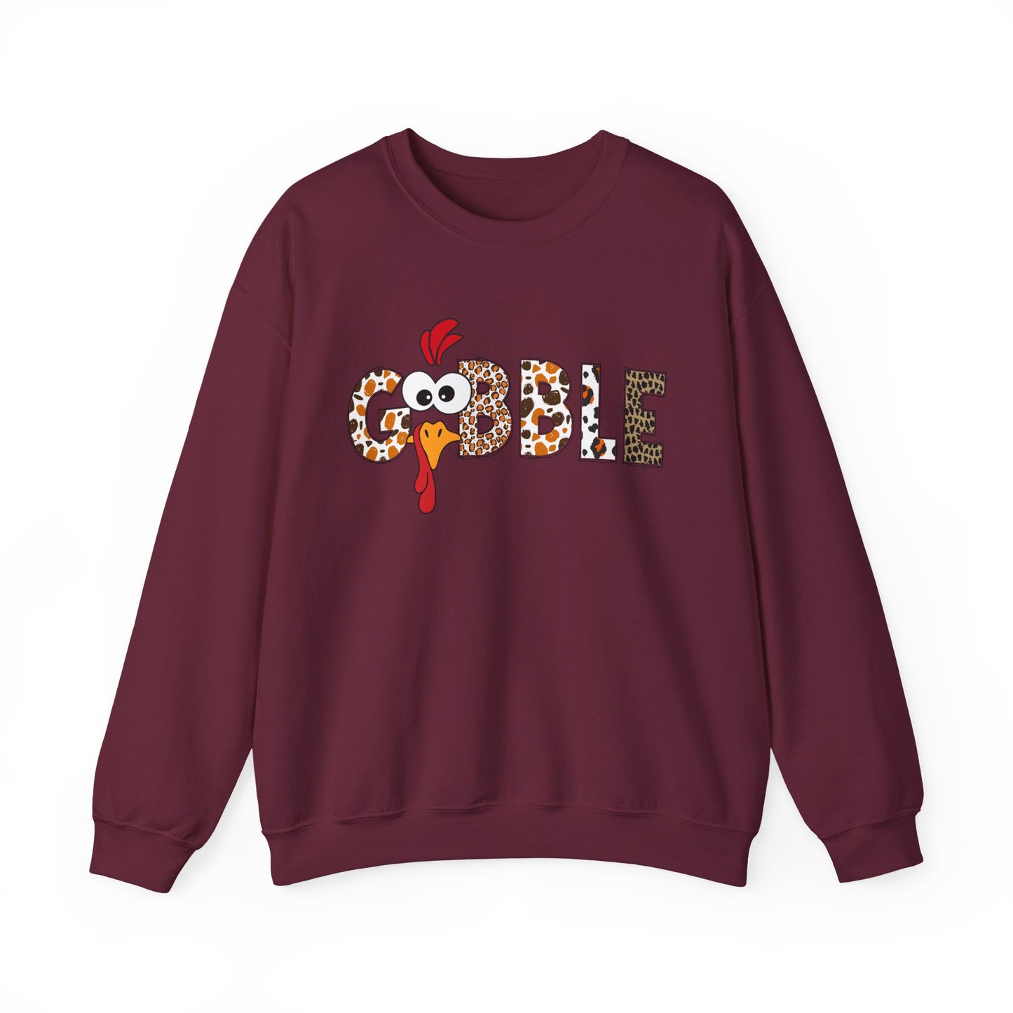 Gobble Turkey Lettering sweatshirt | Thanksgiving turkey leopard print