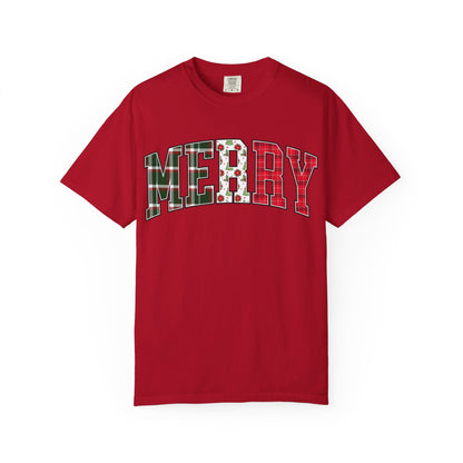 Merry Christmas T-shirt | Xmas Tees |  Xmas Gift Idea | Cute Winter Holiday Outfit | Patchwork Merry Christmas