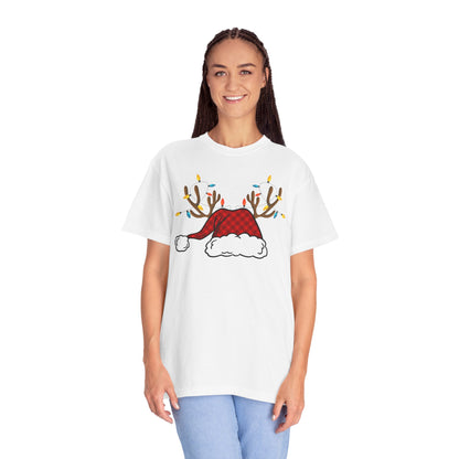 Santa Hat with Reindeer Christmas Tee | Personalized Christmas Sweatshirt | Kids Holiday Shirt | Winter Family Matching
