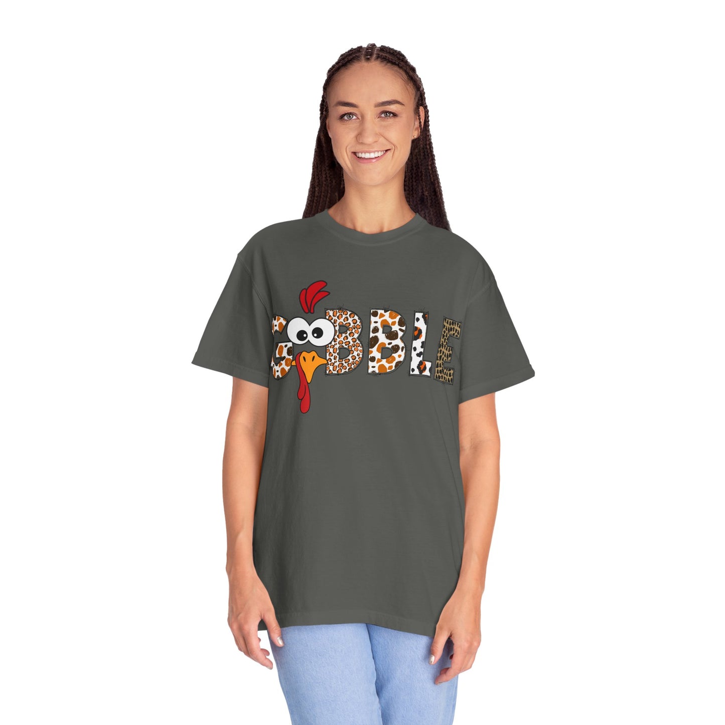 Gobble Turkey Graphic T-shirt | Thanksgiving Turkey Shirt, Leopard Print Letters
