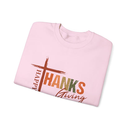 Happy Thanksgiving Cross Typography Sweatshirt | Thanksgiving Sweatshirt