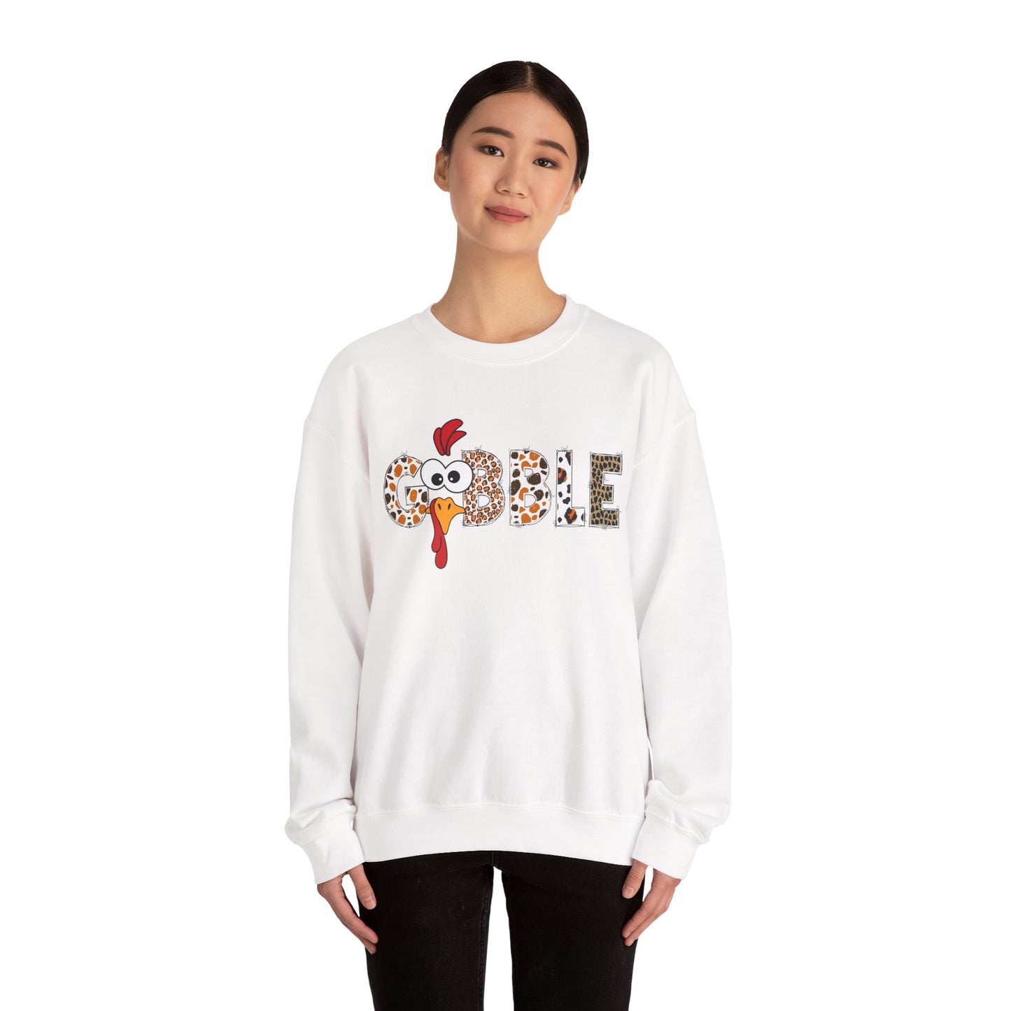 Gobble Turkey Lettering sweatshirt | Thanksgiving turkey leopard print