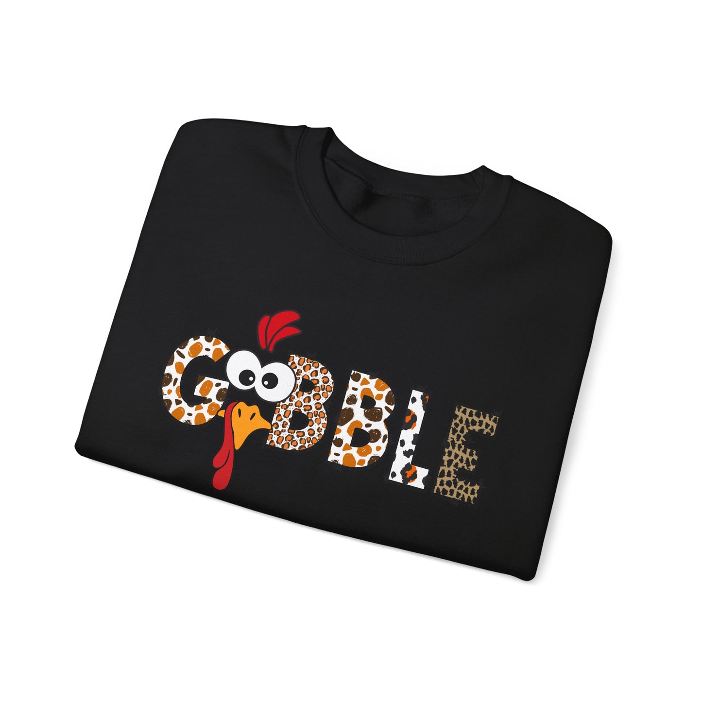 Gobble Turkey Lettering sweatshirt | Thanksgiving turkey leopard print