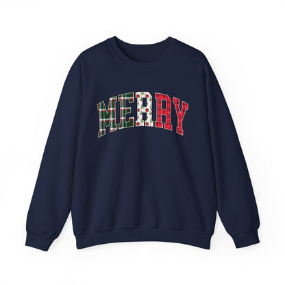 Merry Christmas Sweatshirt | Christmas Family crewneck |  Xmas Gift Idea | Cute Winter Holiday Sweater | Patchwork Merry Christmas