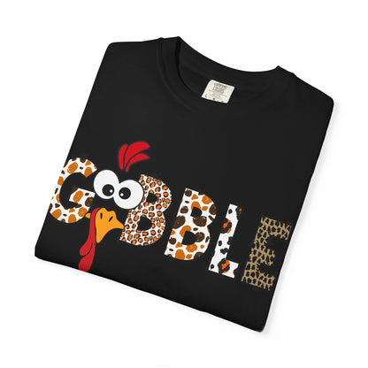 Gobble Turkey Graphic T-shirt | Thanksgiving Turkey Shirt, Leopard Print Letters