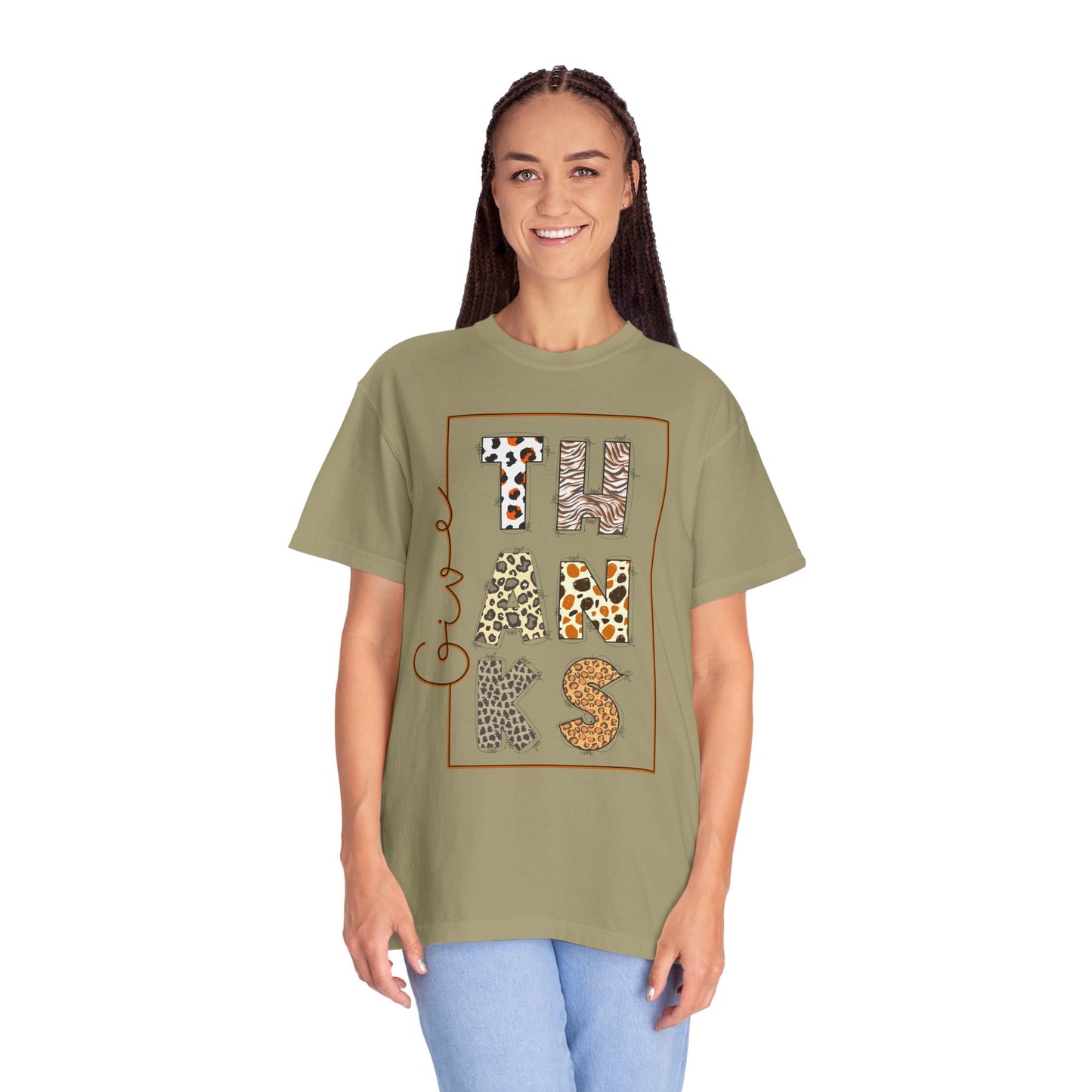 Give Thanks T-shirt | Thanksgiving Leopard Animal Print Letters
