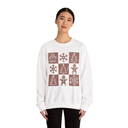 Checkered Gingerbread Sweatshirt | Retro Tree, Snowlake & Gingerbread Sweater for Men | Distressed Christmas Sweatshirt