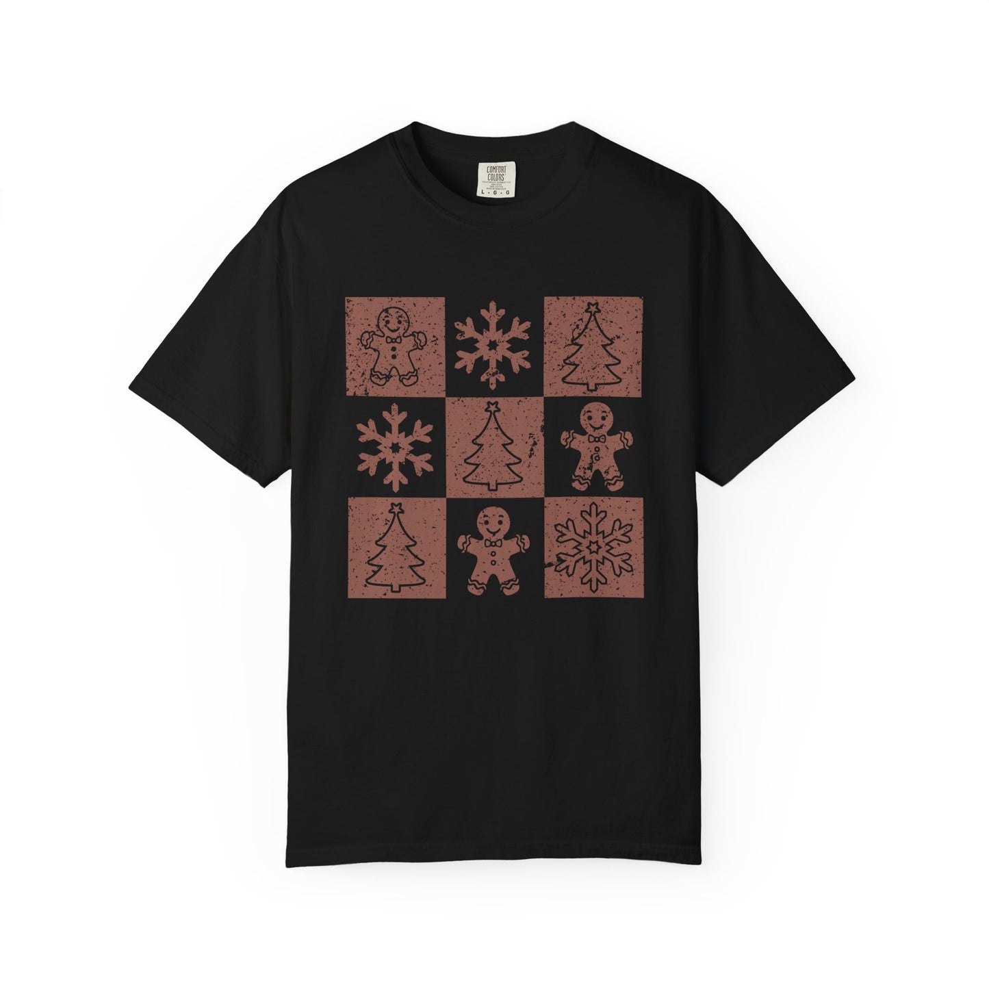 Checkered Gingerbread T-shirt | Retro Tree, Snowlake & Gingerbread tees for Women | Distressed Christmas Shirt | Funny Christmas Outfit