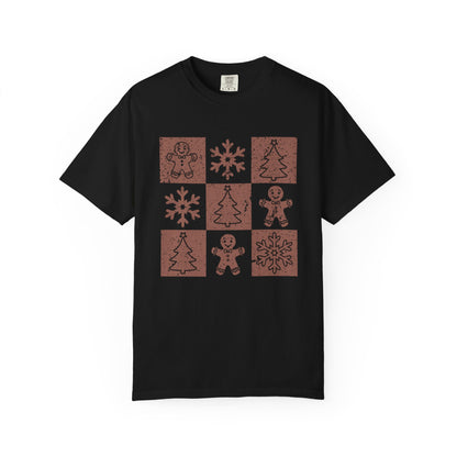 Checkered Gingerbread T-shirt | Retro Tree, Snowlake & Gingerbread tees for Women | Distressed Christmas Shirt | Funny Christmas Outfit