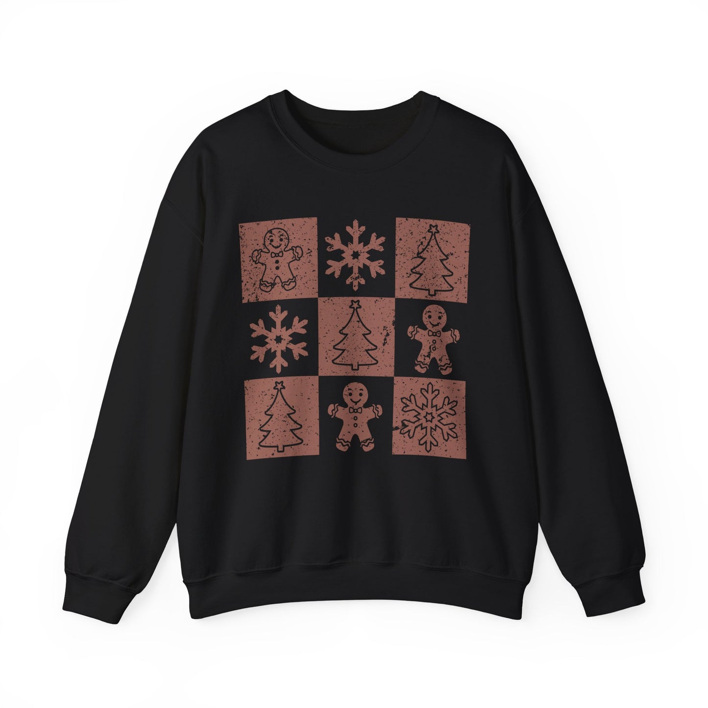Checkered Gingerbread Sweatshirt | Retro Tree, Snowlake & Gingerbread Sweater for Men | Distressed Christmas Sweatshirt