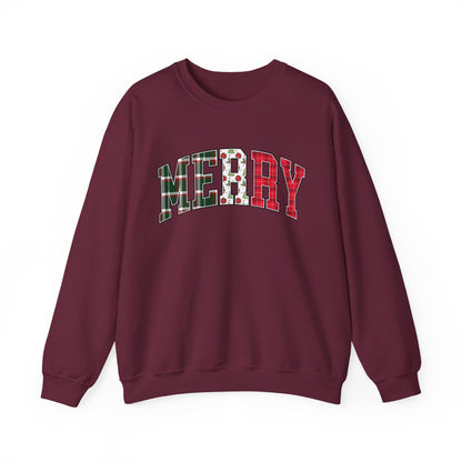Merry Christmas Sweatshirt | Christmas Family crewneck |  Xmas Gift Idea | Cute Winter Holiday Sweater | Patchwork Merry Christmas
