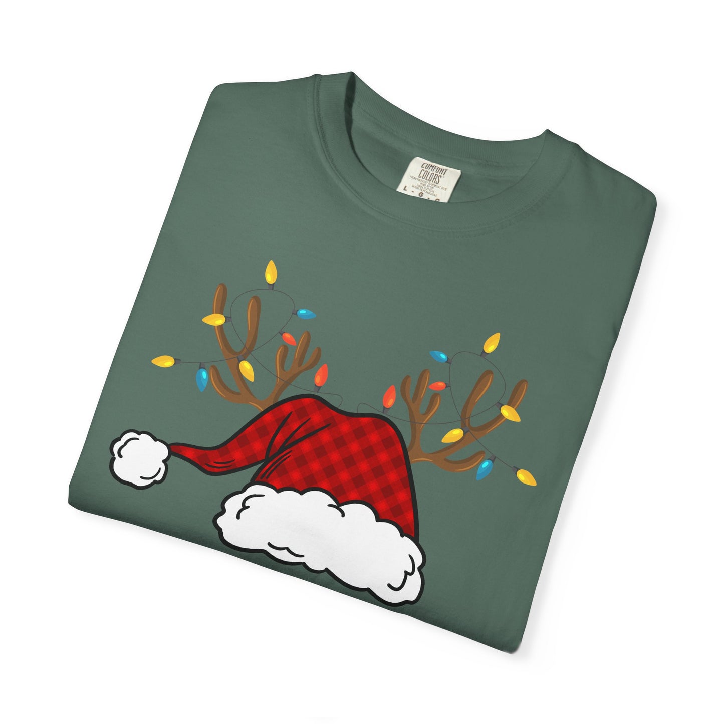 Santa Hat with Reindeer Christmas Tee | Personalized Christmas Sweatshirt | Kids Holiday Shirt | Winter Family Matching